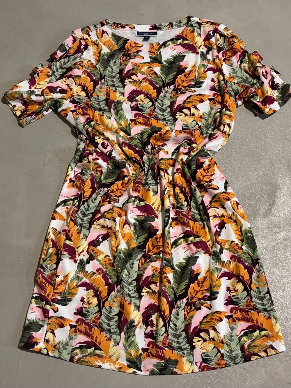 Karen Scott Sport Tropical Banana Leaf Dress XL Cold Shoulder Knit Shift